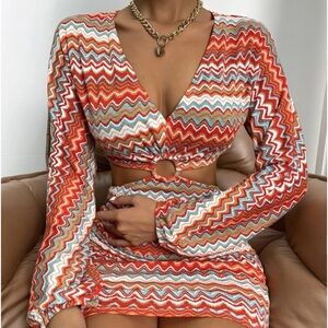 Chevron Print Ring Linked
Cut Out Bodycon Dress
Multicolor / L(8/10) Style 16